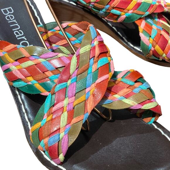 Bernardo slides heels size 9 braided leather woven boho multi-color 70's madras - Picture 4 of 6